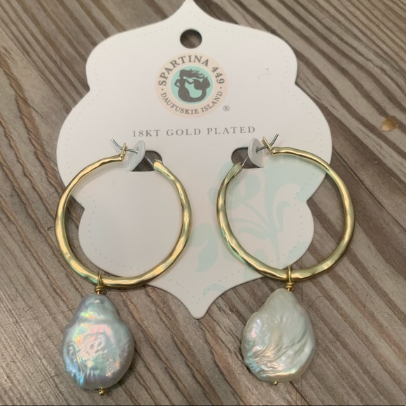 SPARTINA 449 Pearl drop hoop earrings NWT - Picture 1 of 7